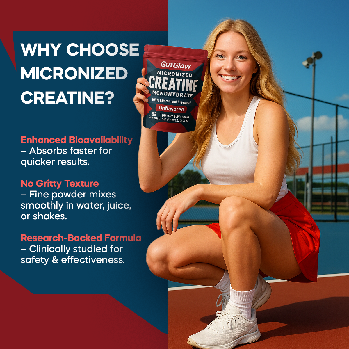 Gut Glow Creapure Micronized Creatine Monohydrate Powder